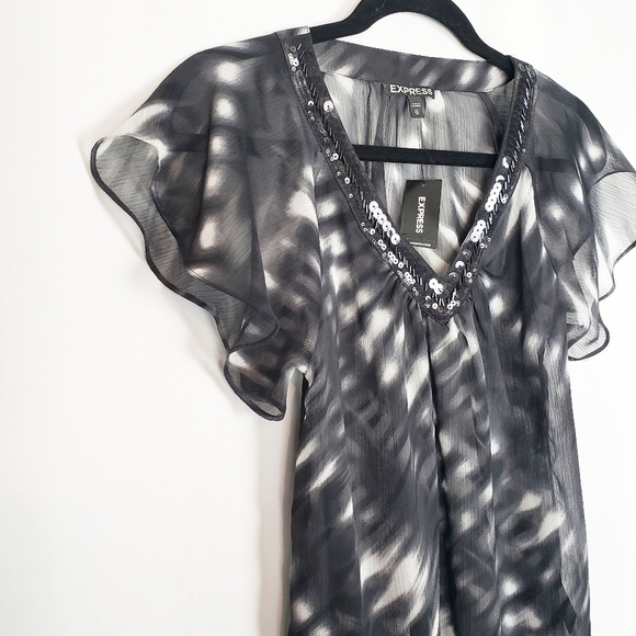 Express sheer tie dye sequin V neck blouse - Picture 3 of 6
